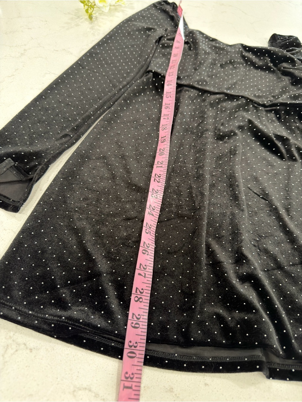 miami Black Velvet Long Sleeve Mini Dress with Silver Dot Detail - Picture 6 of 7
